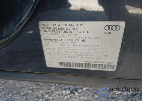 2014 Audi Q5 2.0T Premium from USA, damaged, VIN WA1LFAFP0EA033856